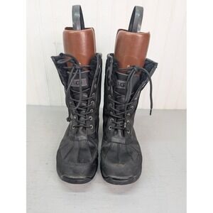 UGG BUTTE Men's Black Leather Waterproof Winter Boots US 8.5 Fur Lined Lace Up